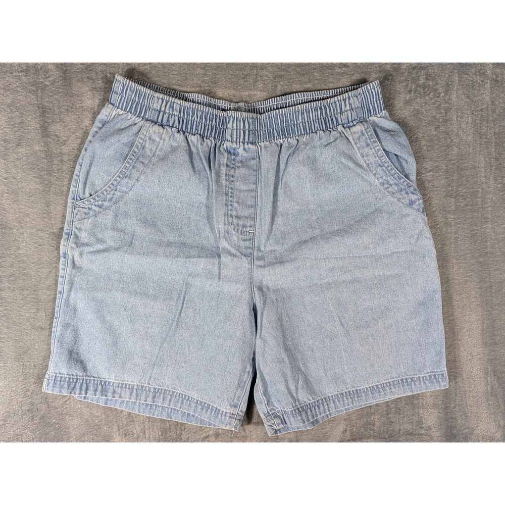 Basic Editions Women's Light Wash Denim Elastic Waist Pull On Shorts Medium